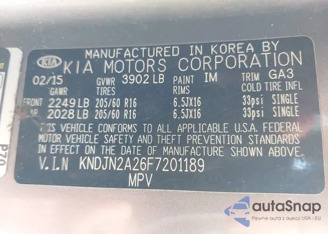 2015 Kia Soul z USA, uszkodzony, nr VIN KNDJN2A26F7201189